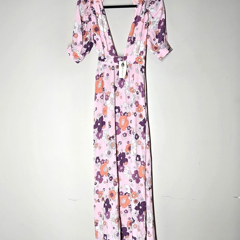 For Love & Lemons Floral Maxi Dress‎ Open Back Tie Romantic Boho XS NWT